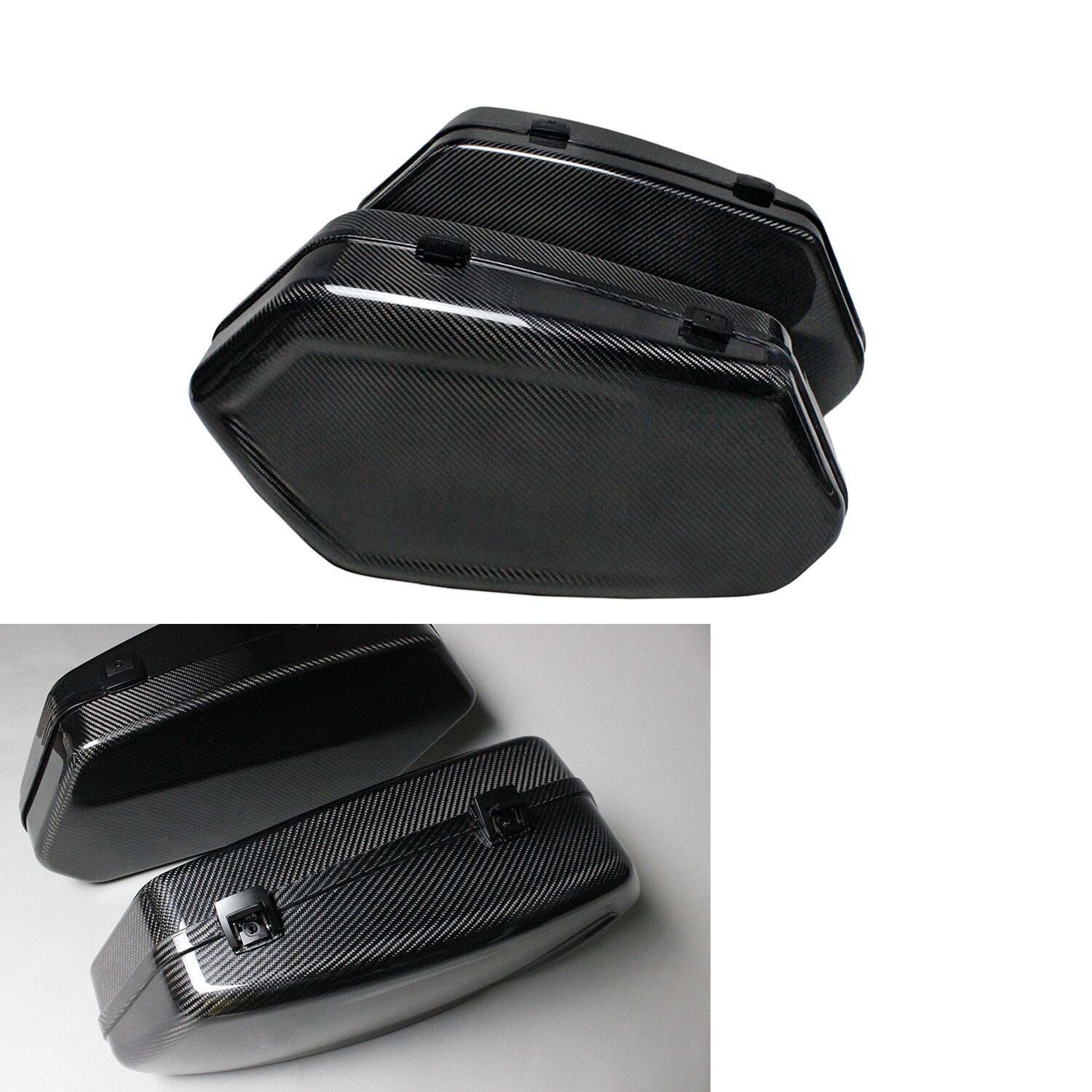 Black Carbon Fiber Saddlebags for Harley Street Bob Sport Glide FXLRS FLDE 18-24