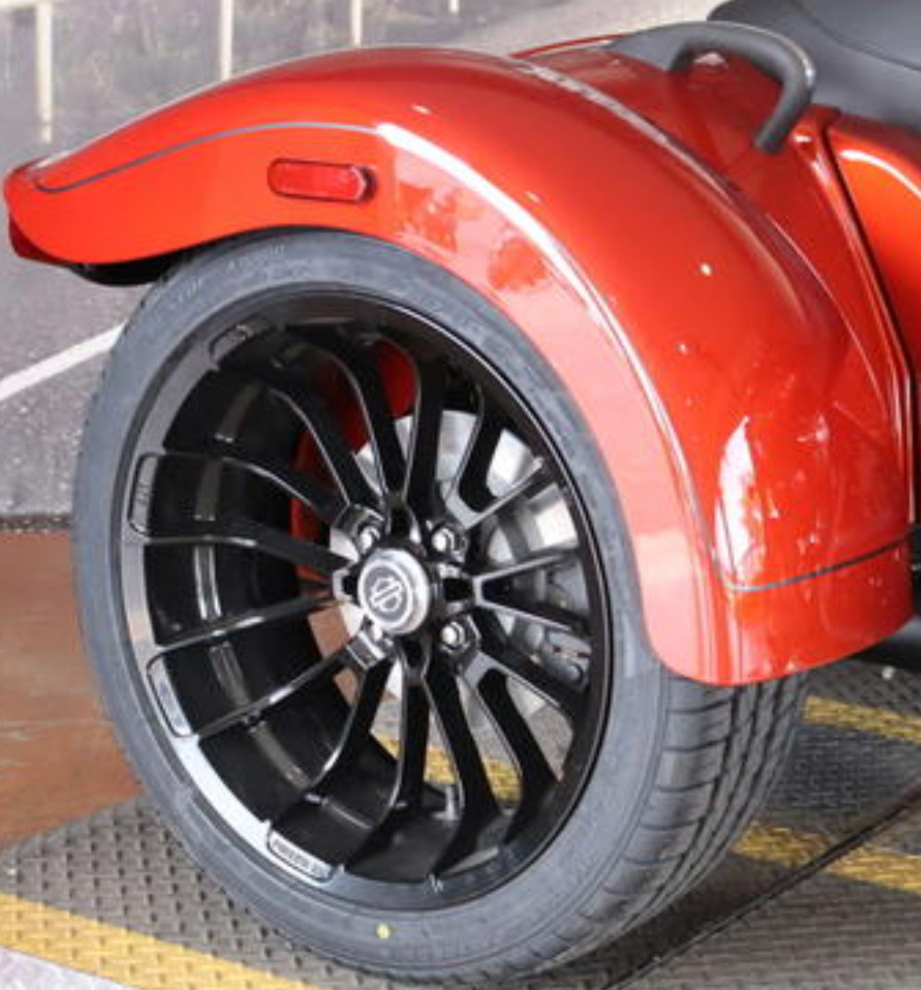 09-25 Harley Trike Wheels 19″ Front 18″ Rear Wheels & Tires Powder Coated Black2