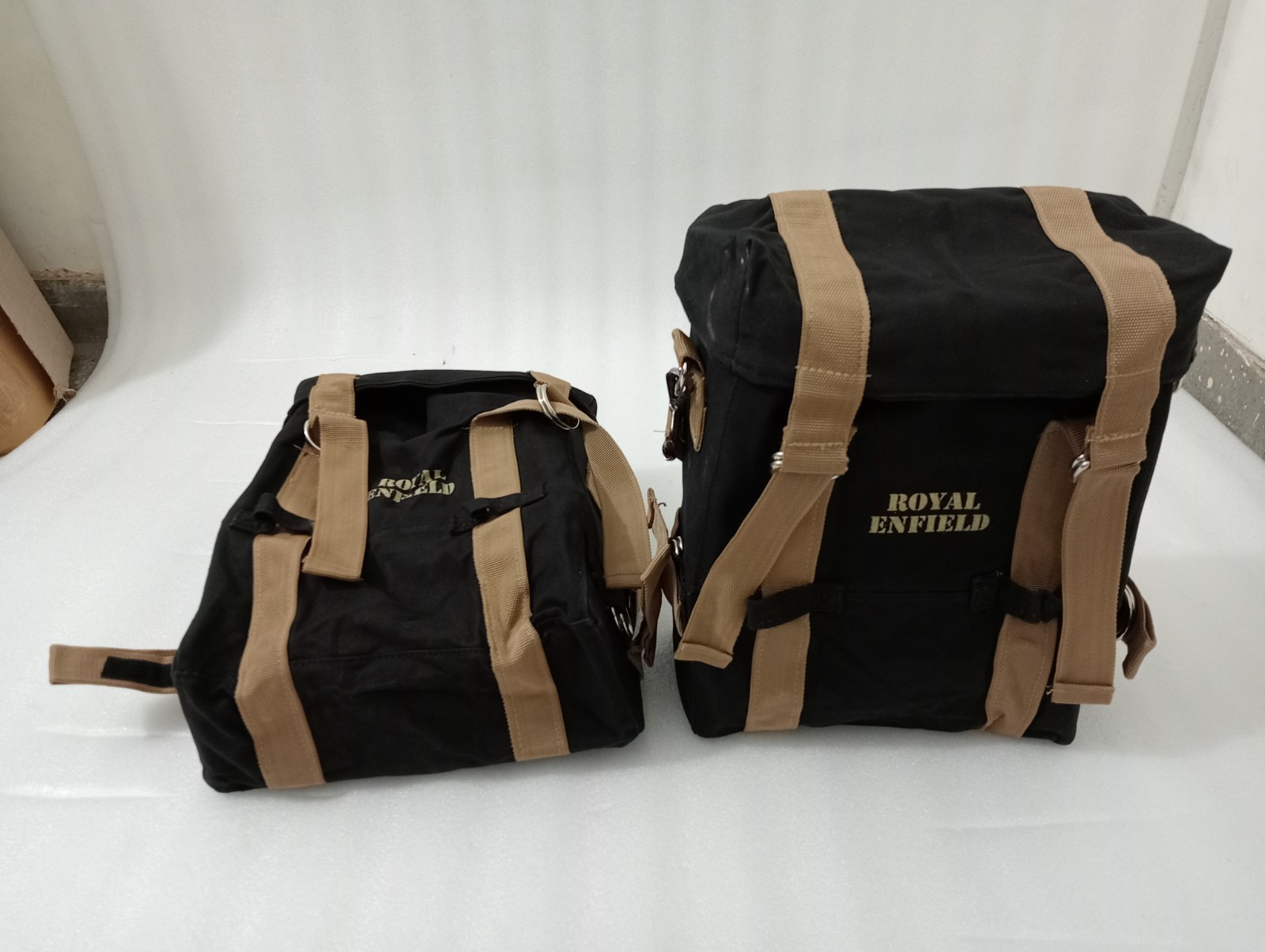 Fit ForRoyal Enfield Military Pannier Black Canvas Bags Pair For Classic 350/500