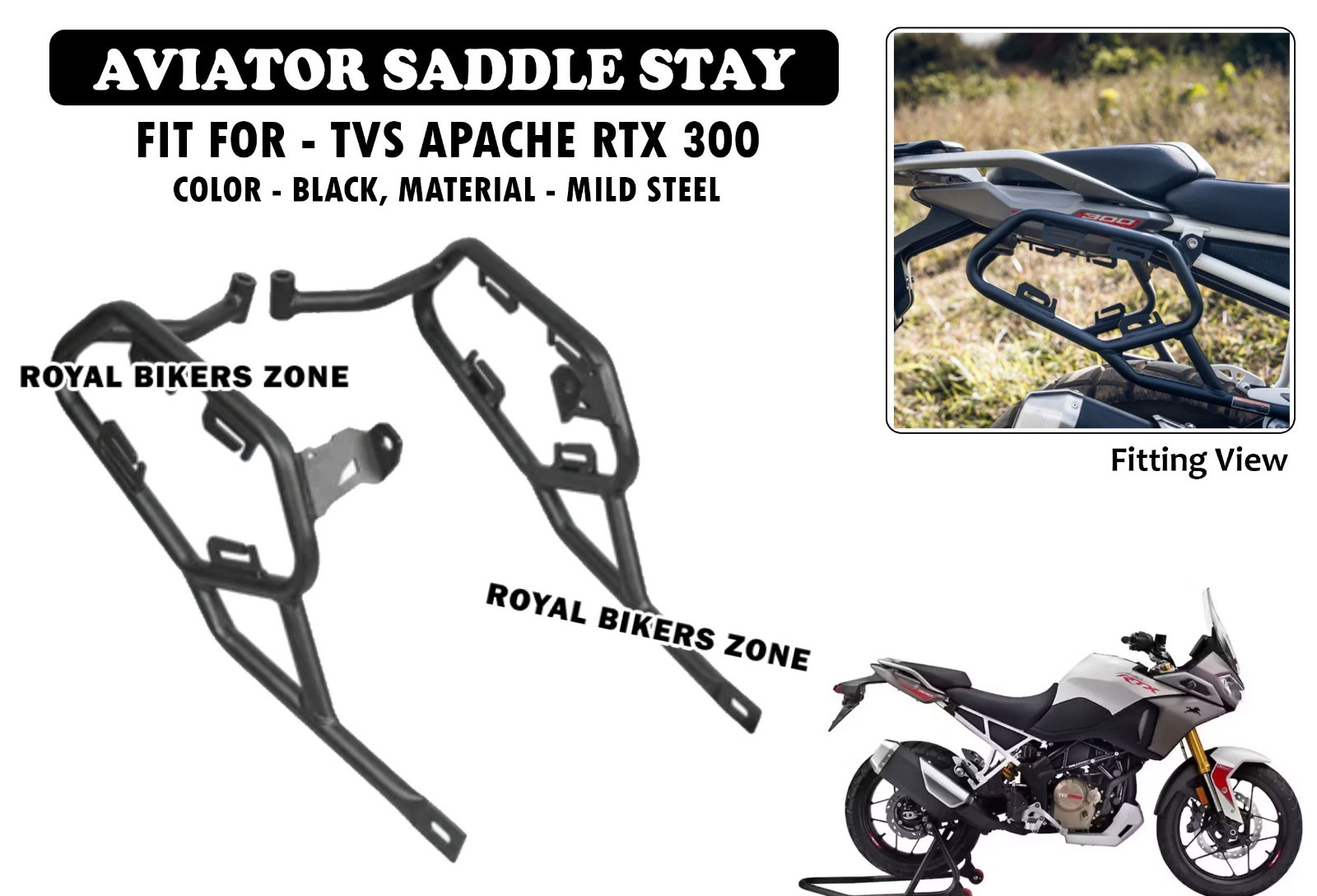 Fit For TVS Apache “RTX 300 Black Aviator Saddle Stay”