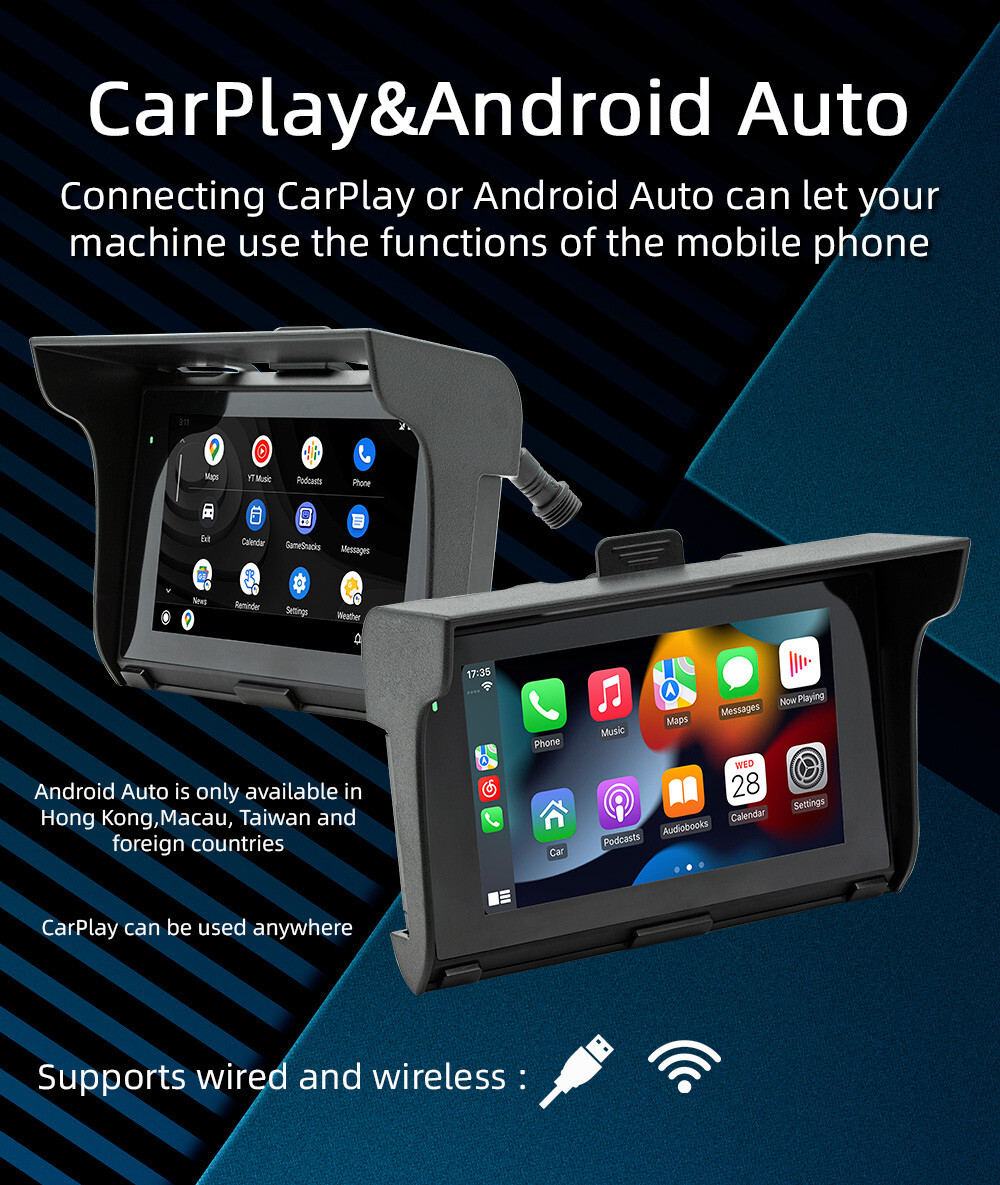 Wireless For APPLE Carplay Android Auto Motorcycle GPS Navigator 5in Navigation