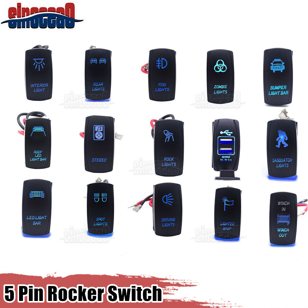 5 Pin Blue LED Light Bar UTV Rocker Toggle Switch For Polaris RZR Ranger Can Am