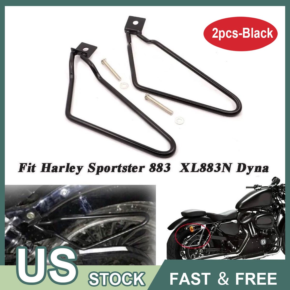 2pcs New Black Mount Bracket Saddle Bag Support Bars For Harley Motorcycle