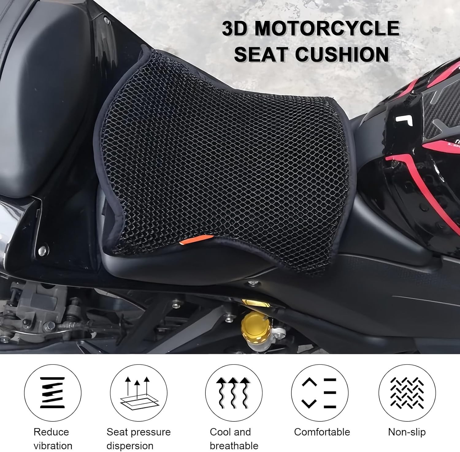 Motorcycle Seat Cushion Air Cooling 3D Mesh Motorcycle Seat Pad,Butt Protecto…