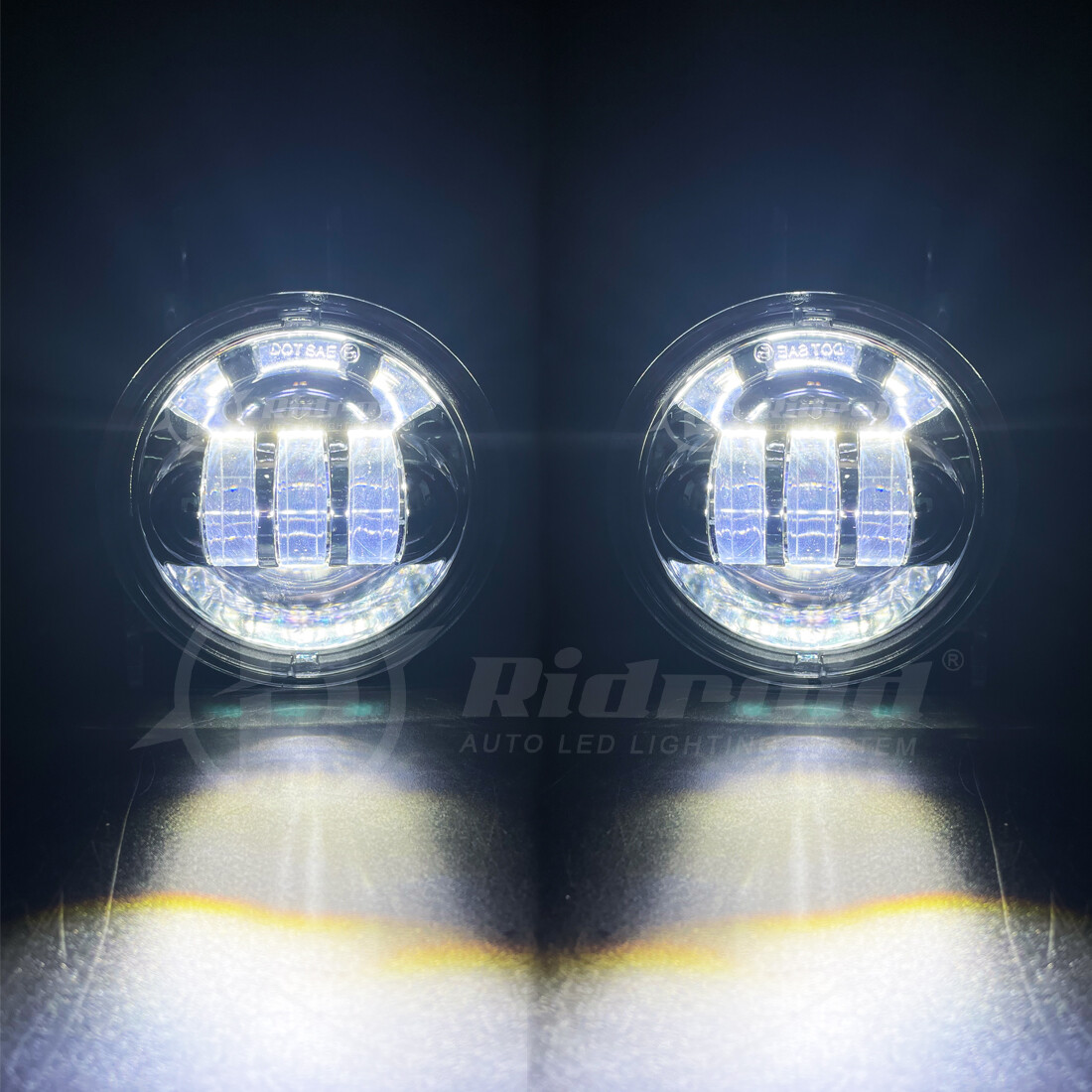 2x 4.5 Inch LED Passing Lights Chrome Fog Spot Lamp for Harley Davidson 4-1/2″