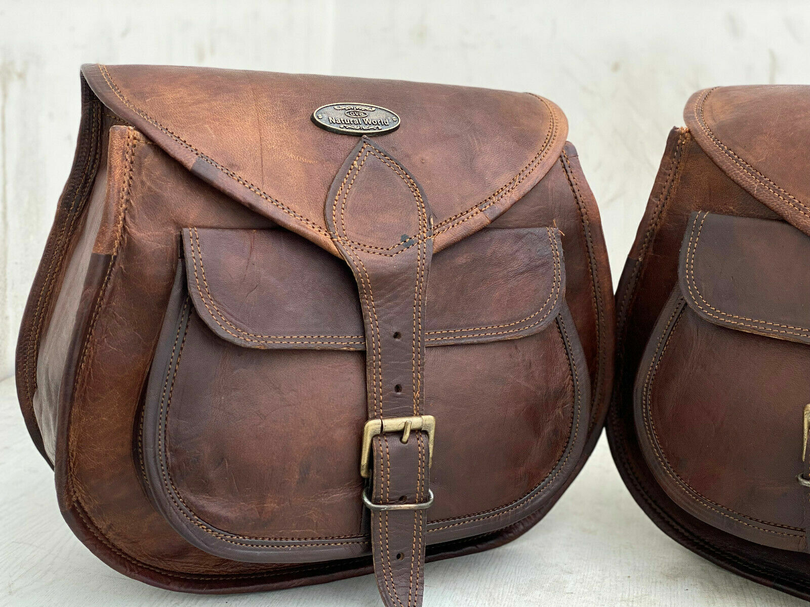 Leather saddlebags Panniers 13 Inch Large 2 pcs Motorcycle saddlebag 1 Pair Goat