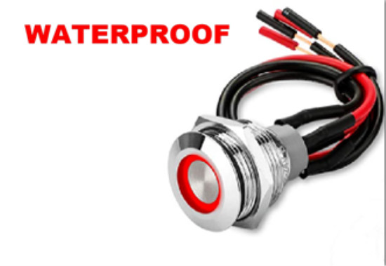 Marine 19MM 12V Waterproof On/Off Latching Push Button Switch Red LED w/Wires