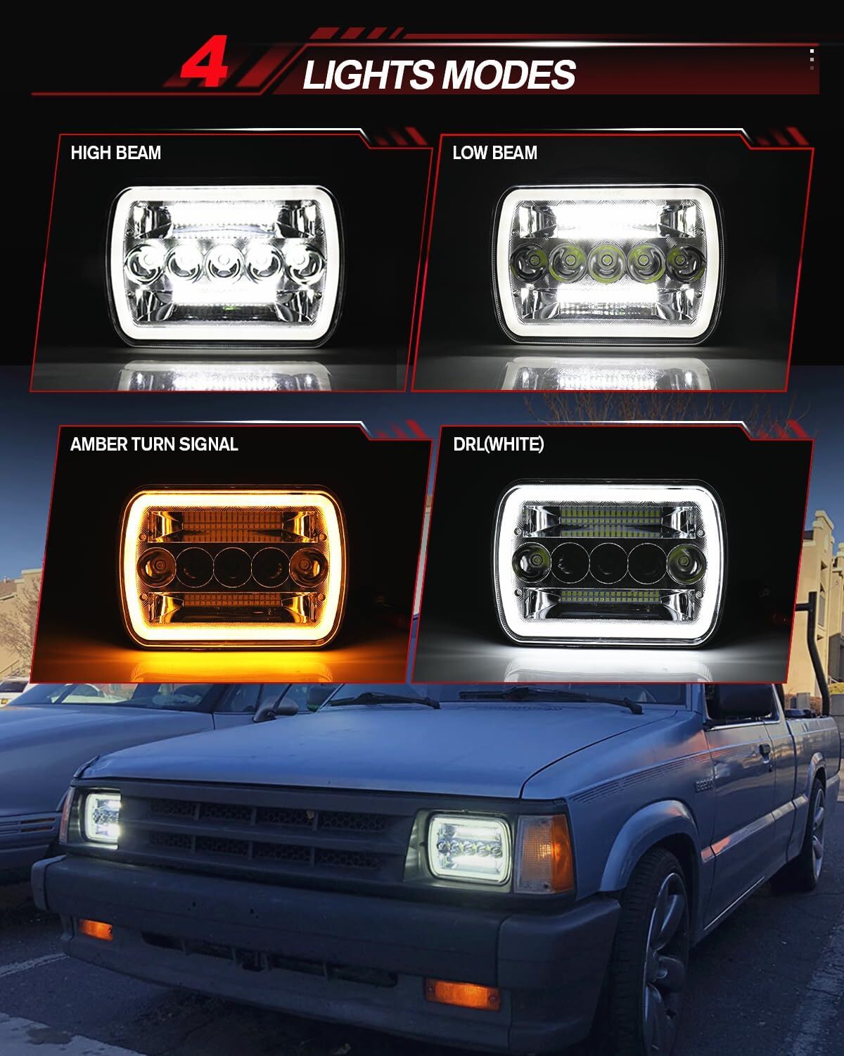Black 4×6″ Halo LED Headlight Hi-Lo Beam For Suzuki DRZ400SM DRZ400E Motorcycle