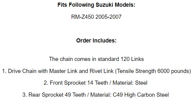 Red Drive Chain And Sprocket Kit for Suzuki RM-Z450 2005 2006 2007
