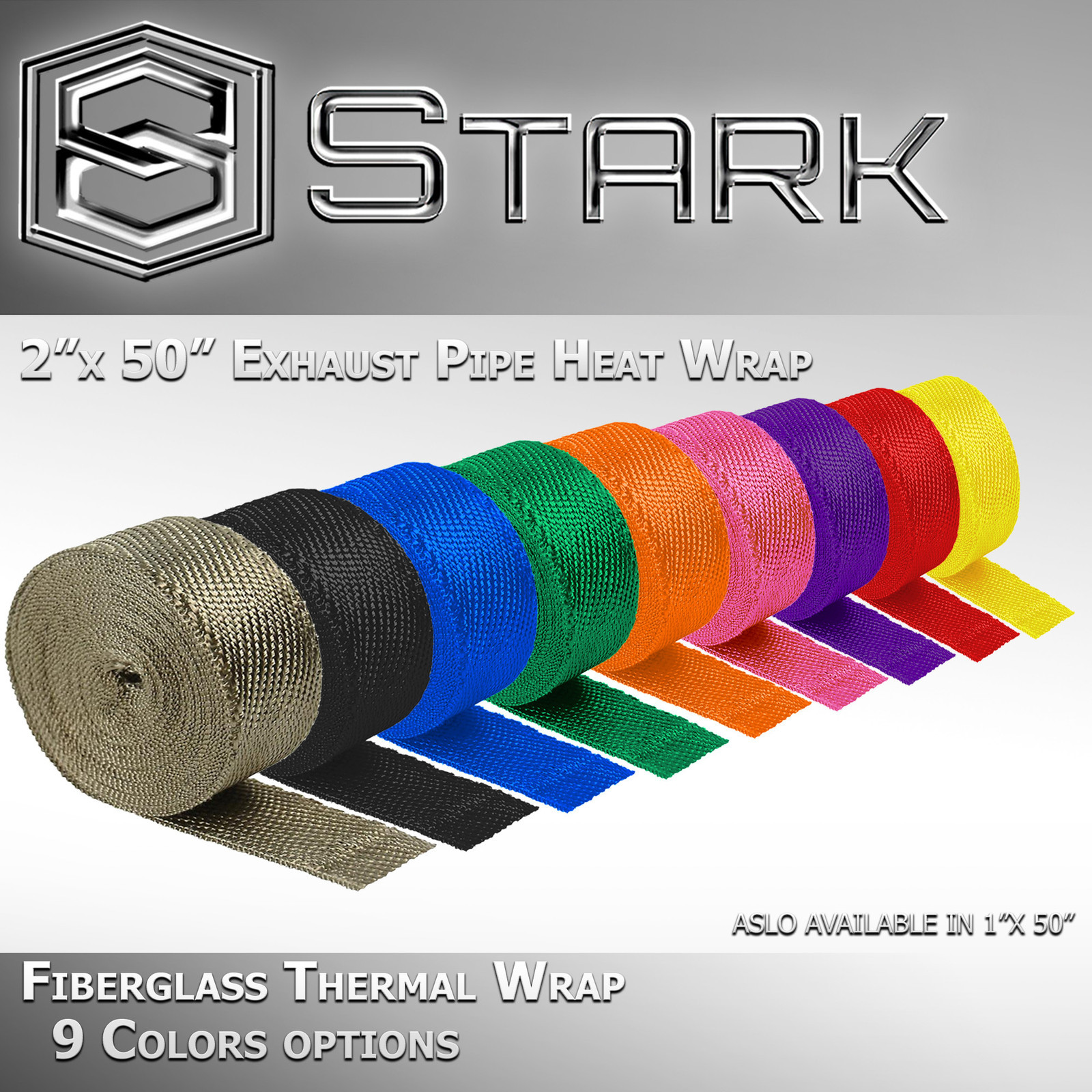 1″ or 2″ In x 50FT Exhaust Header Fiberglass Heat Wrap Tape Kit w/ 5 Steel Ties