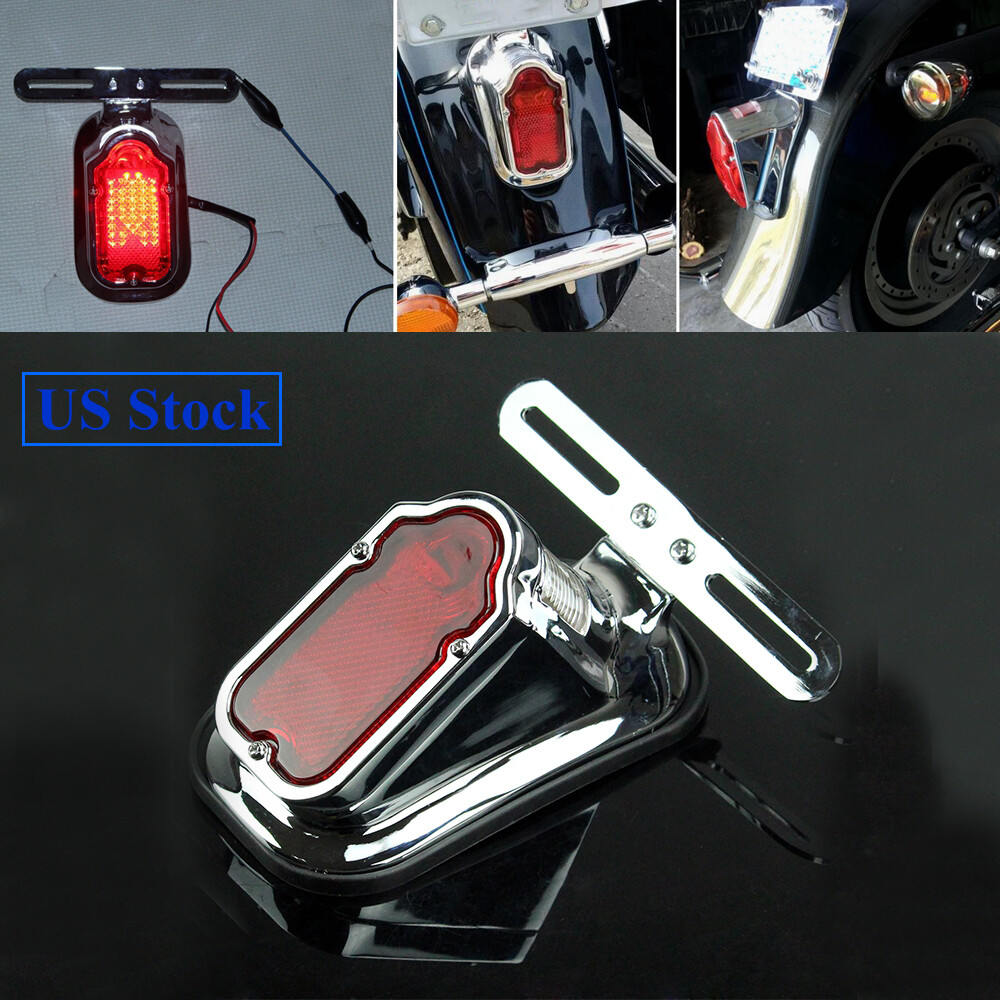 Tombstone Style LED Brake Tail Light License Plate Light For Harley Cafe Racer