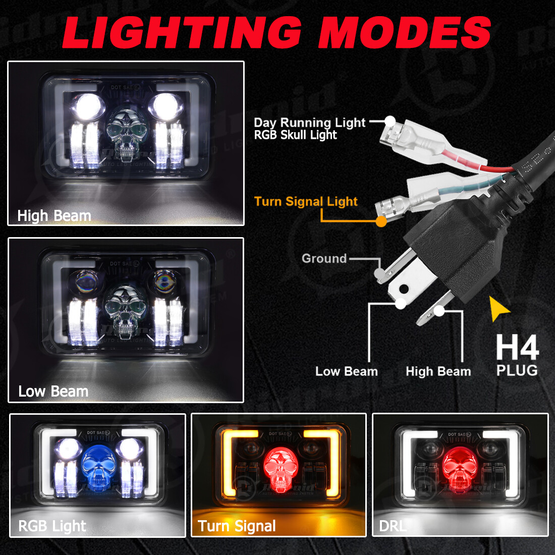 For Suzuki DRZ400SM DRZ400S DRZ250 4×6″ Motorcycle LED Headlight DOT DRL Hi/Lo
