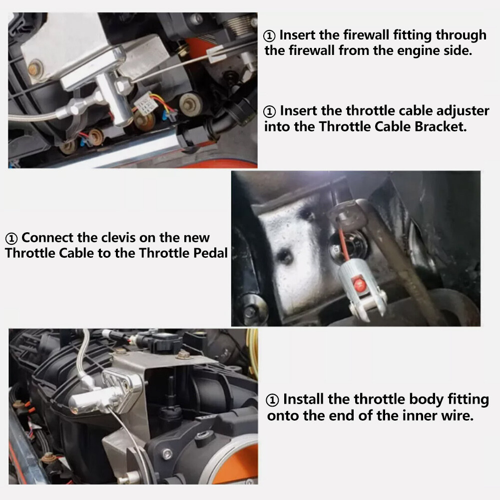 48” Conversion Braided Throttle Cable Kit For Chevy LS1 Engine 4.8L 5.3L 5.7L