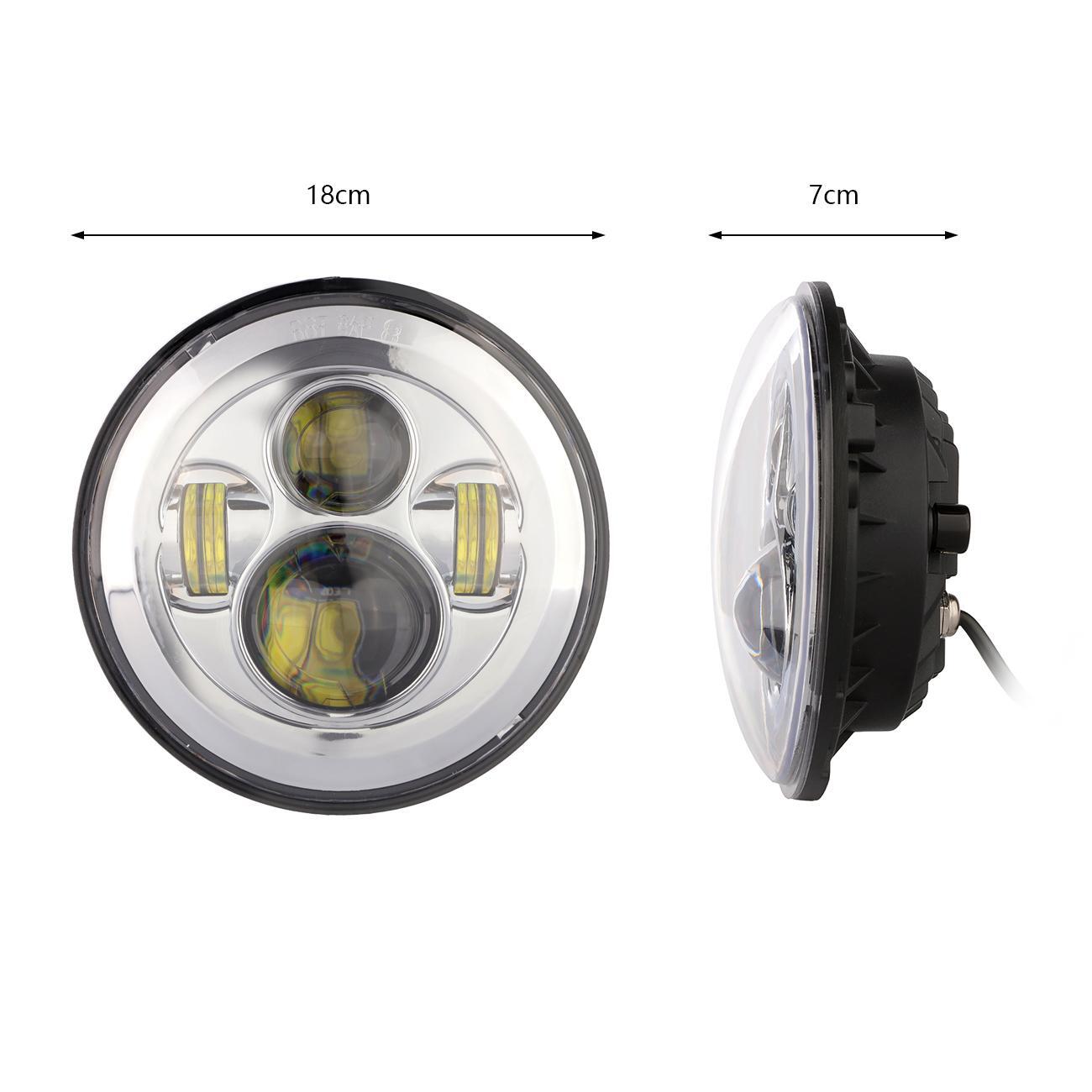 7″ inch Round LED Hi-Lo Headlight H4 9003 For Harley Softail Motorcycle Chrome