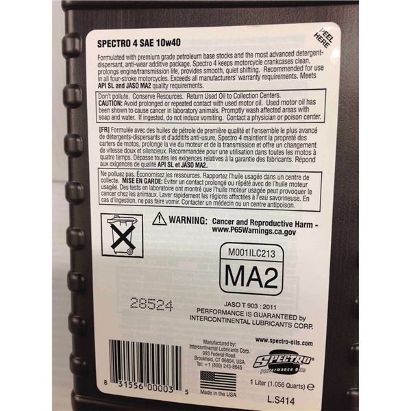 Spectro 4 Premium SAE 10W-40 Motorcycle Oil 1 Liter 310262 (4T)