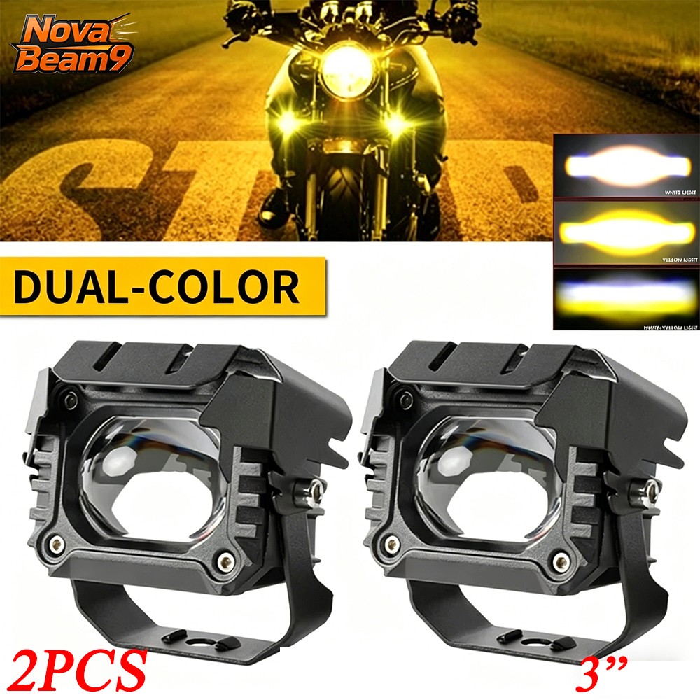 PAIR Motorcycle LED Work Light Pods Auxiliary Driving Fog Amber/White Lights 3″