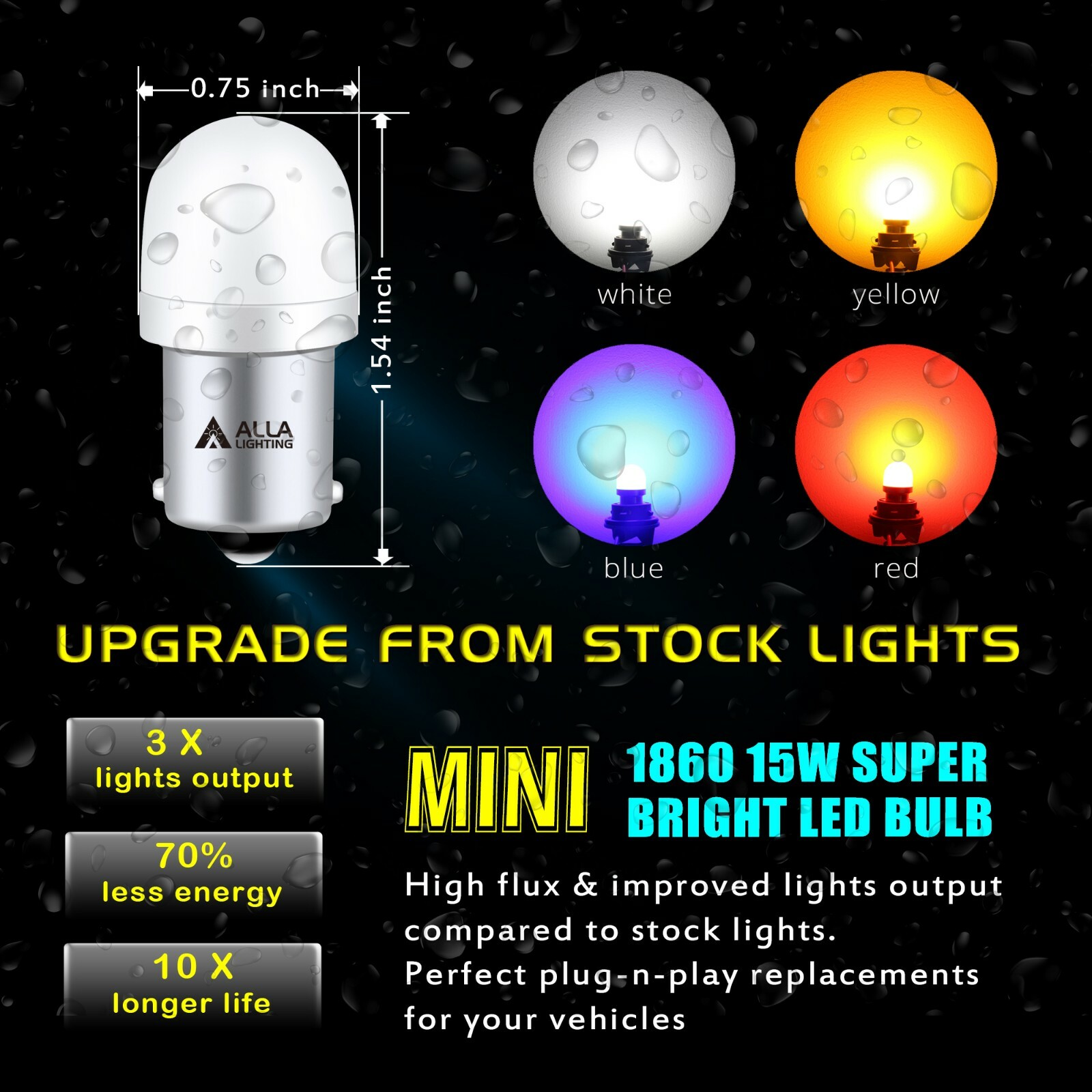 5008 LED Amber Yellow Front Turn Signal Light Bulbs for Motorcycle ATVs Scooters