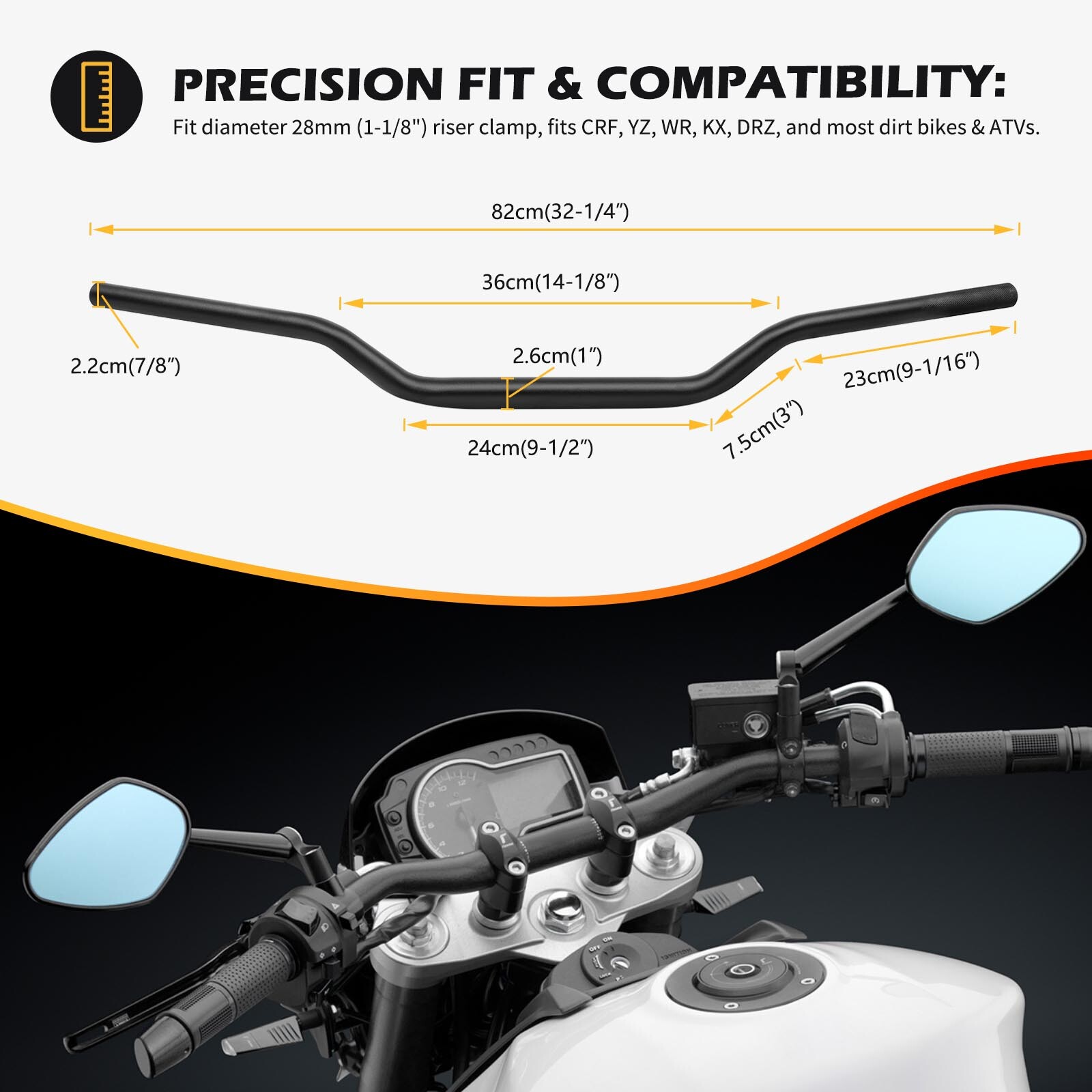 For Yamaha WR250F WR450F WR250R 1-1/8″ 28mm Fat Handlebar Low Rise Tracker Black