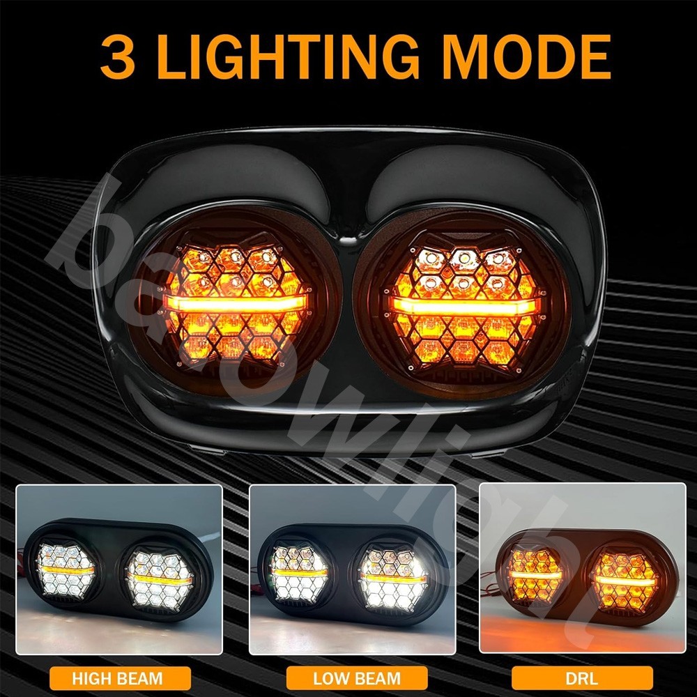 Fit for Harley Road Glide 2003-2013 DOT 270° LED Dual Headlight Head Lamp w/ DRL