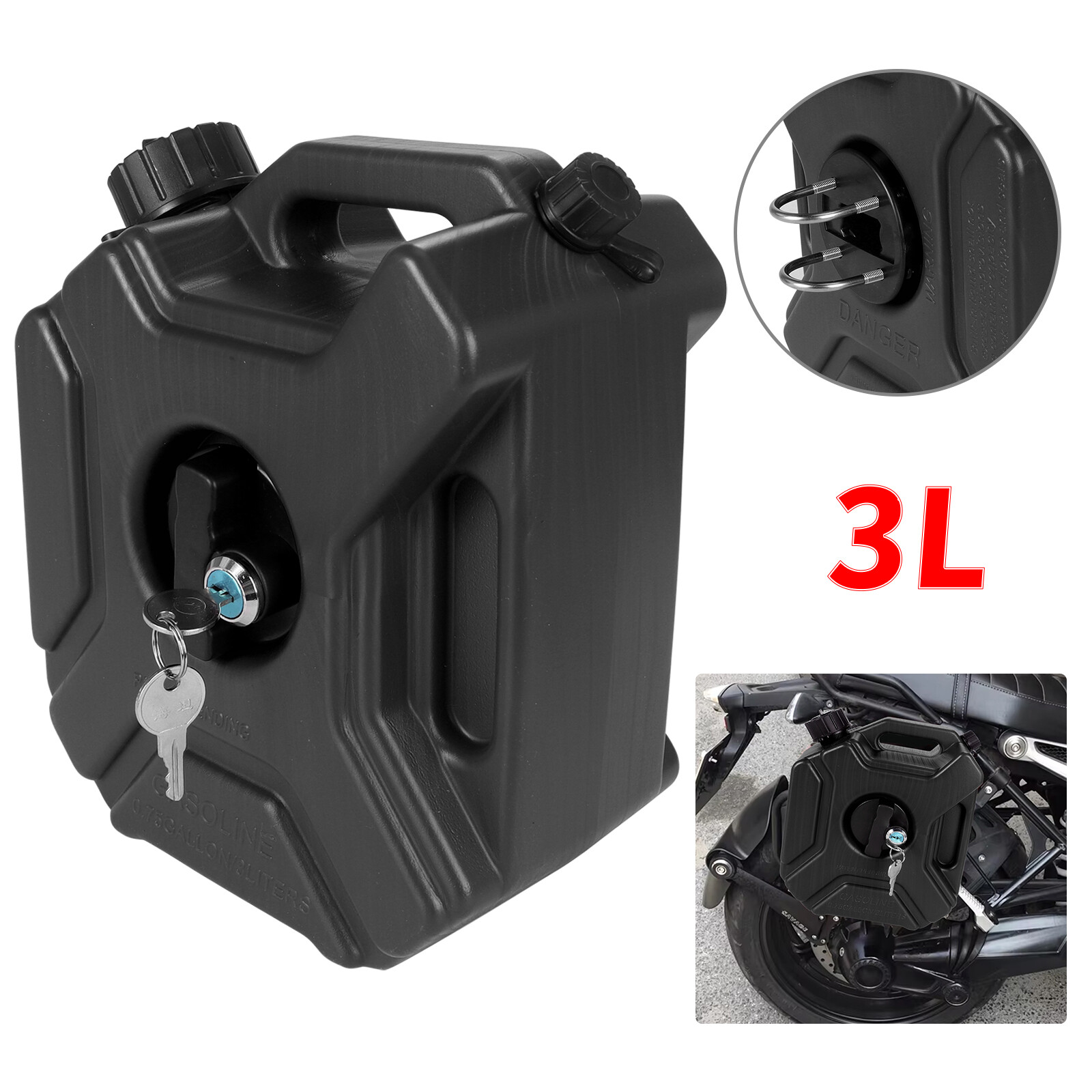 ABS 3L Fuel Tank Container Car Motorcycle Spare Petrol Storage Heavy Can Black