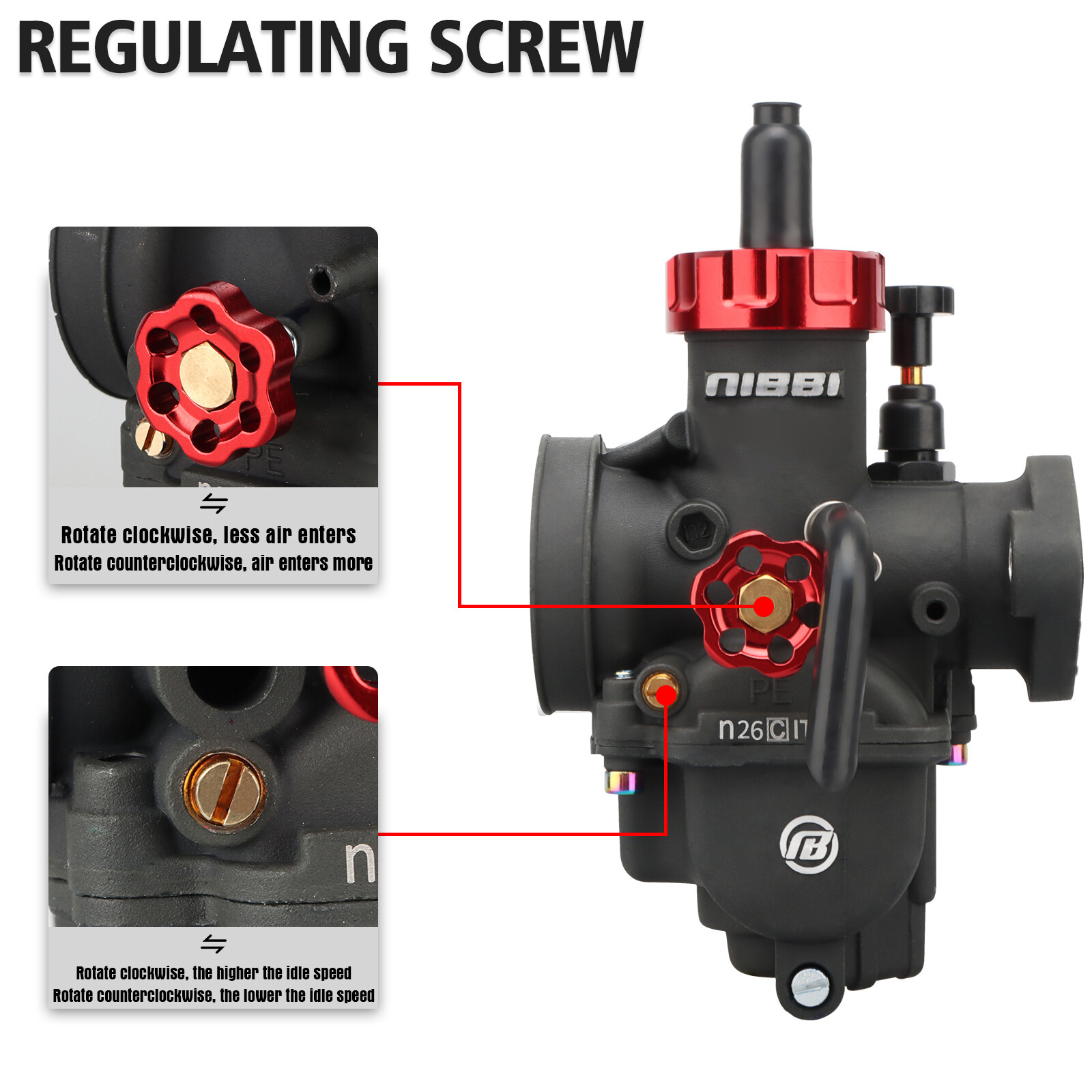 NIBBI Racing PE26mm Flange Carburetor For 150cc-200cc ATV Pit Dirt Bike w/Filter
