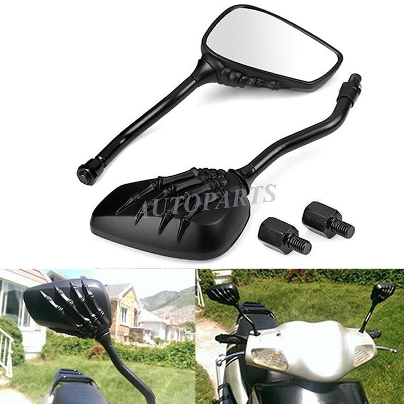 UNIVERSAL BLACK SKULL SKELETON HAND REARVIEW MIRRORS FOR MOTORCYCLE 8MM OR 10MM