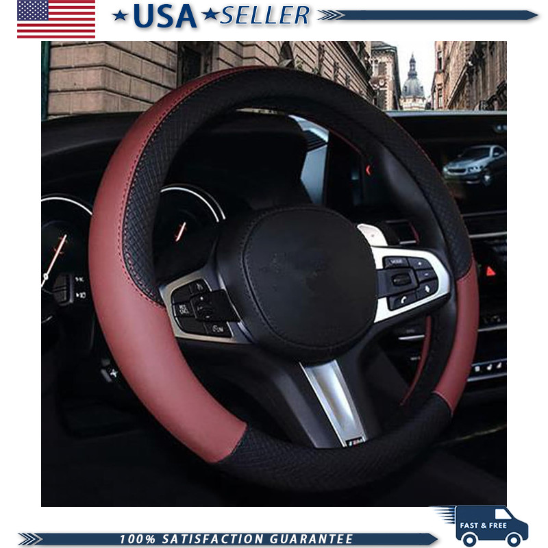 Leather Steering Wheel Cover, Universal 15 Inch, Anti-Slip