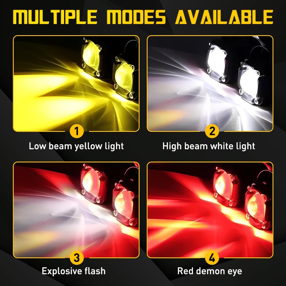 1/2SET Motorcycle LED Driving Fog Light White/Yellow/Red LED Pod Projector Light