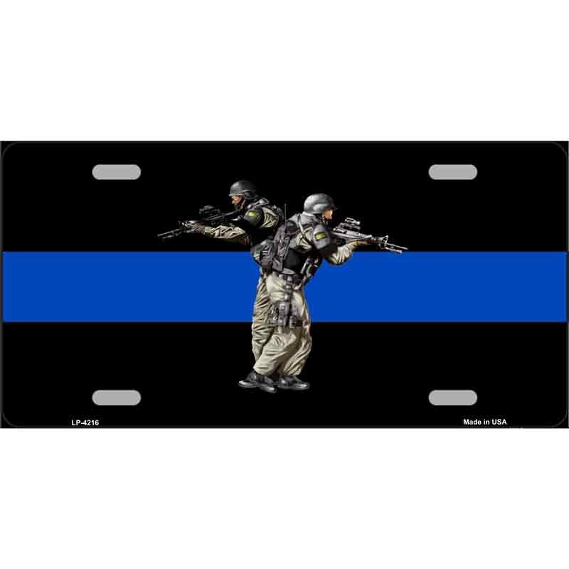 Thin Blue Line Police SWAT Novelty Motorcycle License Plate Tag