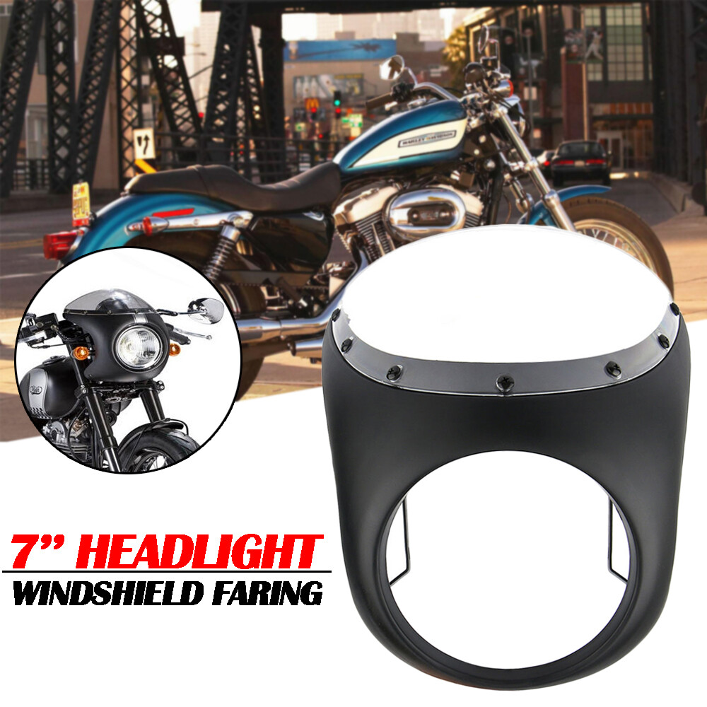 Matt Black 7” Headlight Cowl Windshield Fairing Windscreen Mask For Cafe Racer