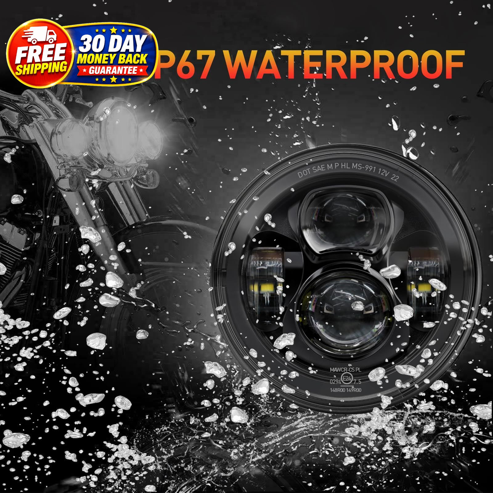 7 Inch Motorcycle LED Headlight 4.5″ Fog Passing Lights DOT Kit for Harley David