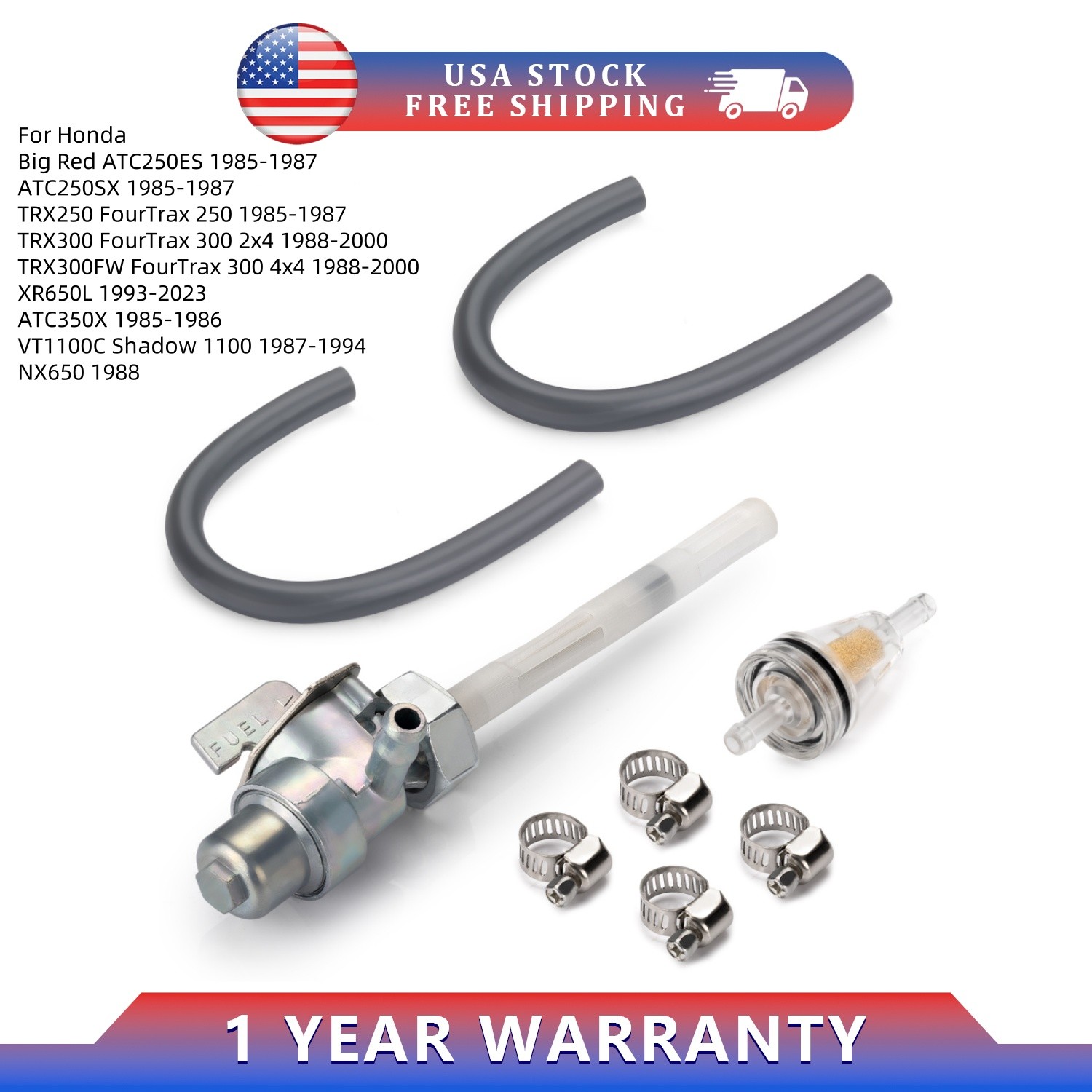 8mm Fuel Valve Petcock w/Oil Tube for Honda XR650L 1993-2023 / ATC350X 1985-1986