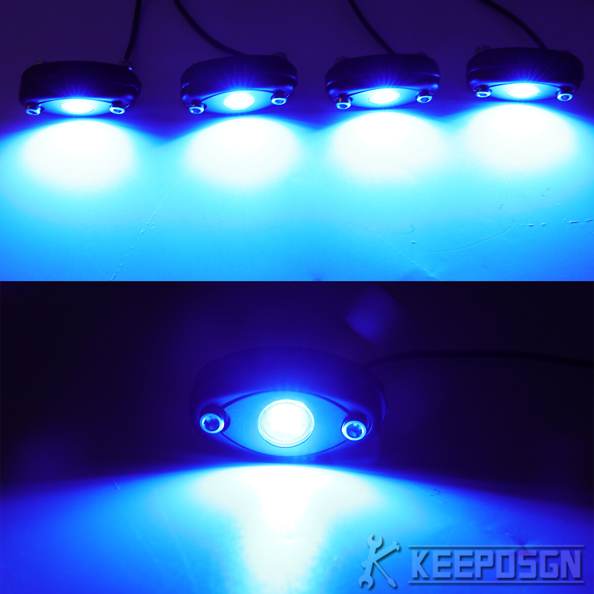 4 Pods Blue LED Underglow Rock Lights For Harley Honda Suzuki Yamaha Kawasaki US