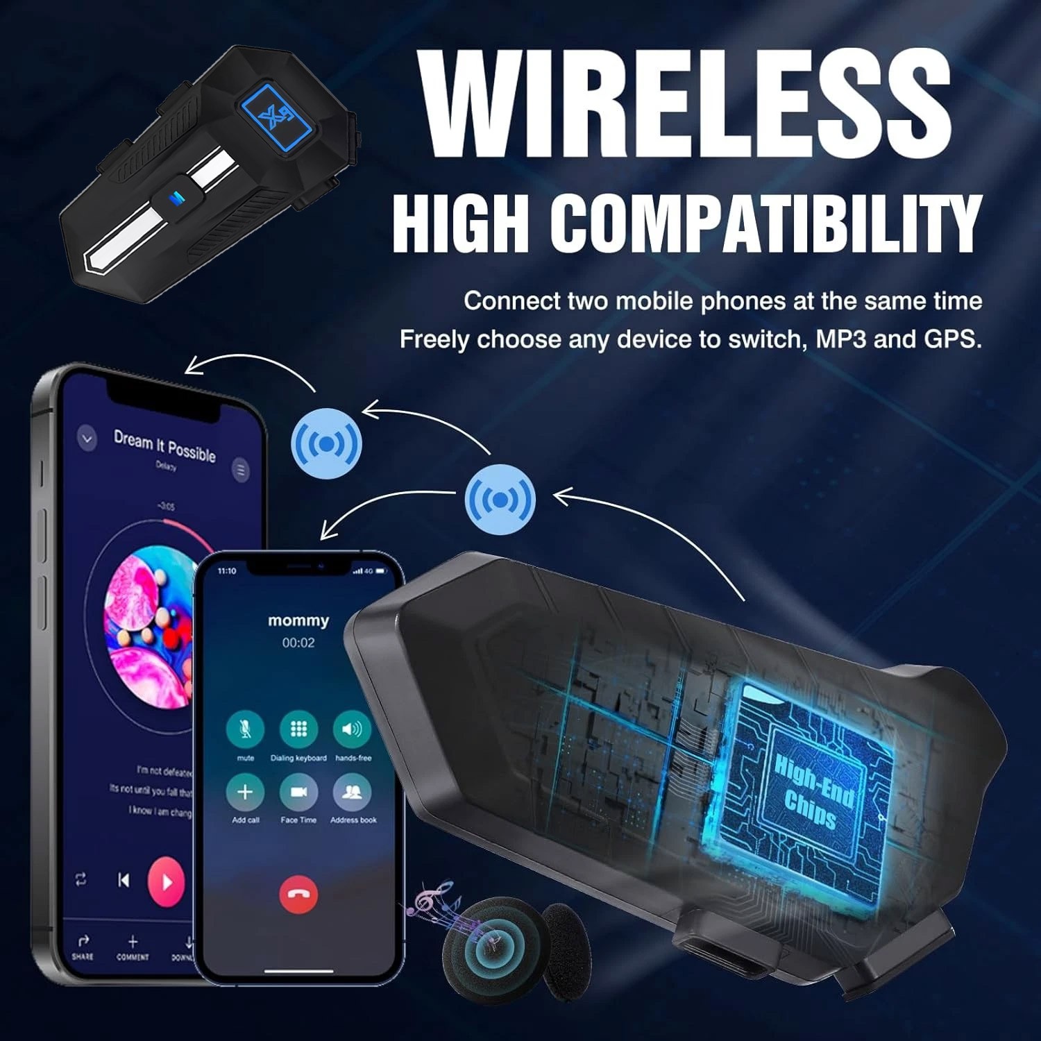 US Motorcycle Helmet Headset Bluetooth 5.3 Wireless Headphone Speaker Hands-Free