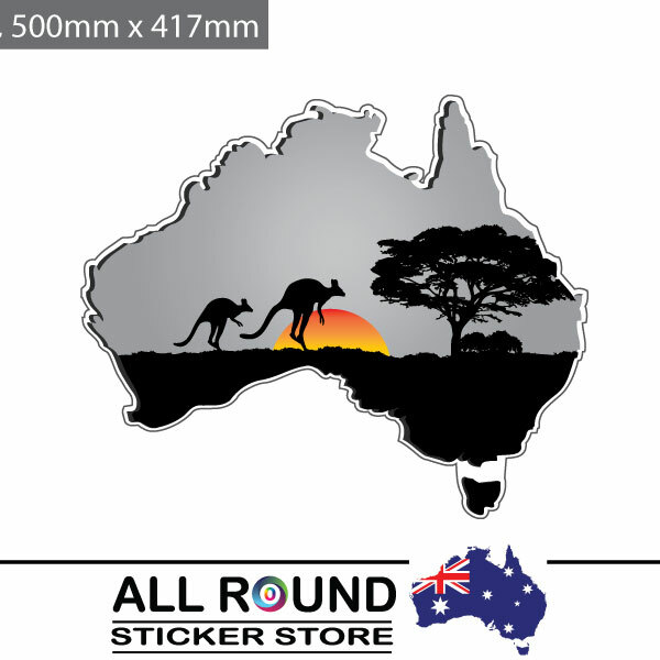 Large Australia-Map-sticker-with-kangaroo-sunset- for Motorhome, boat, truck, ca