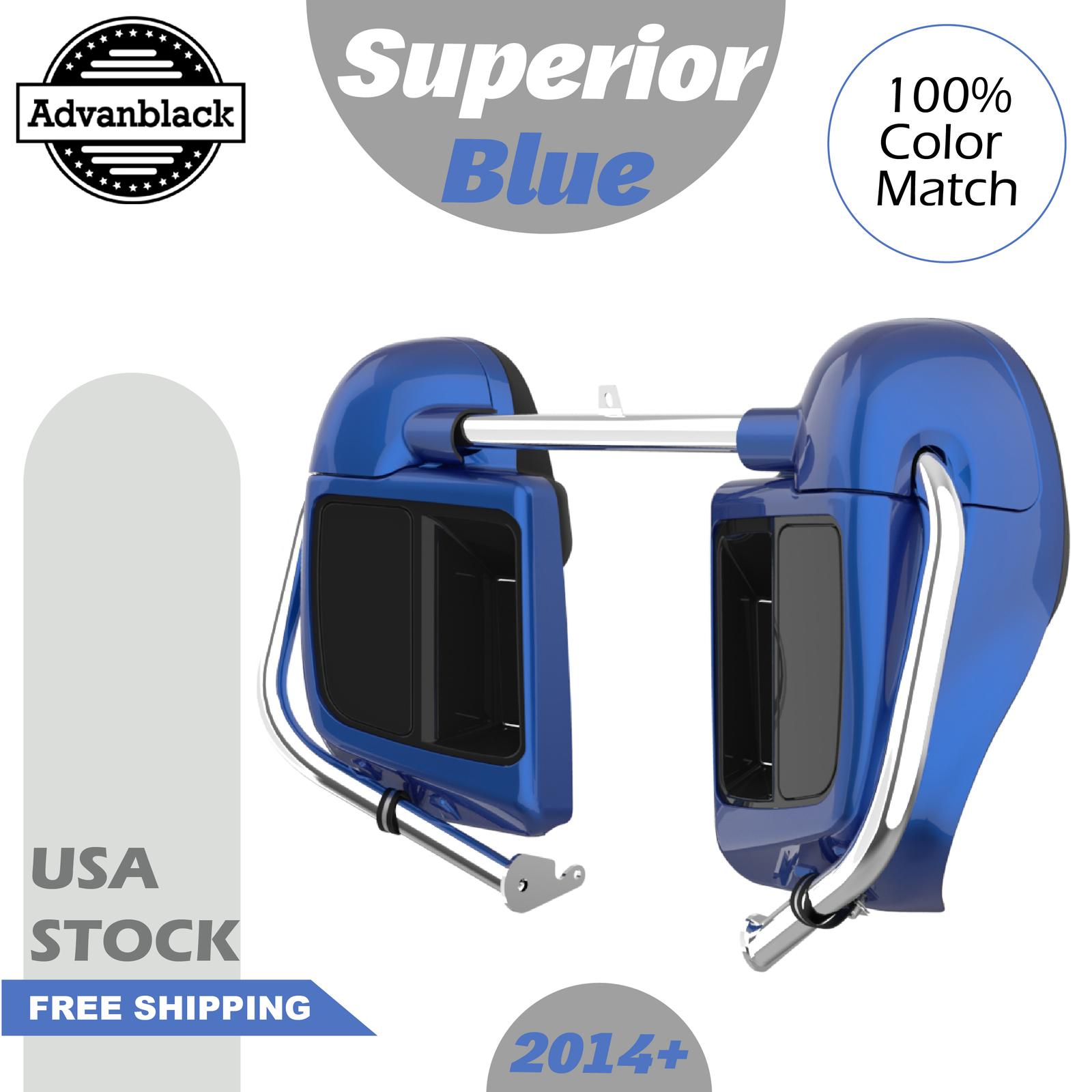 Advanblack Superior Blue Lower Vented Fairing Fits Harley Davidson Touring 2014+