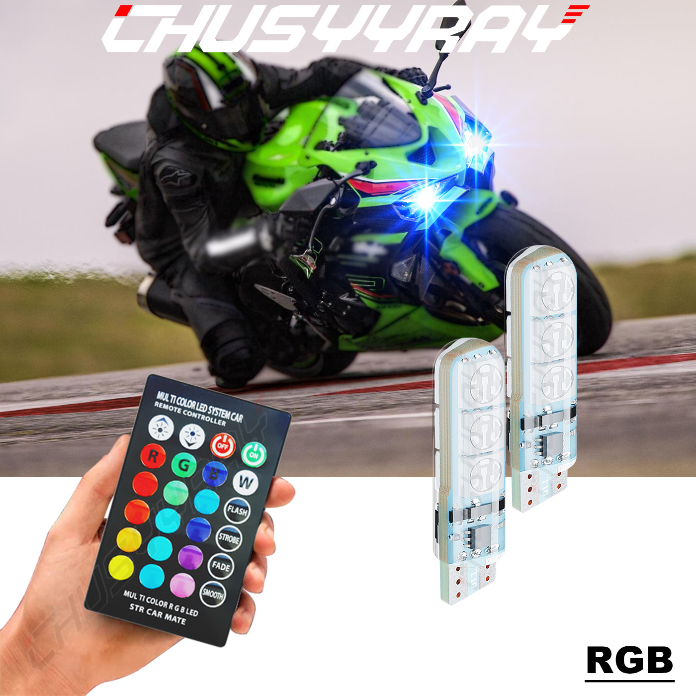 Para for Kawasaki zx6r 636 LED Faro Piloto Park Lights Par T10 194 2000-2018 RGB