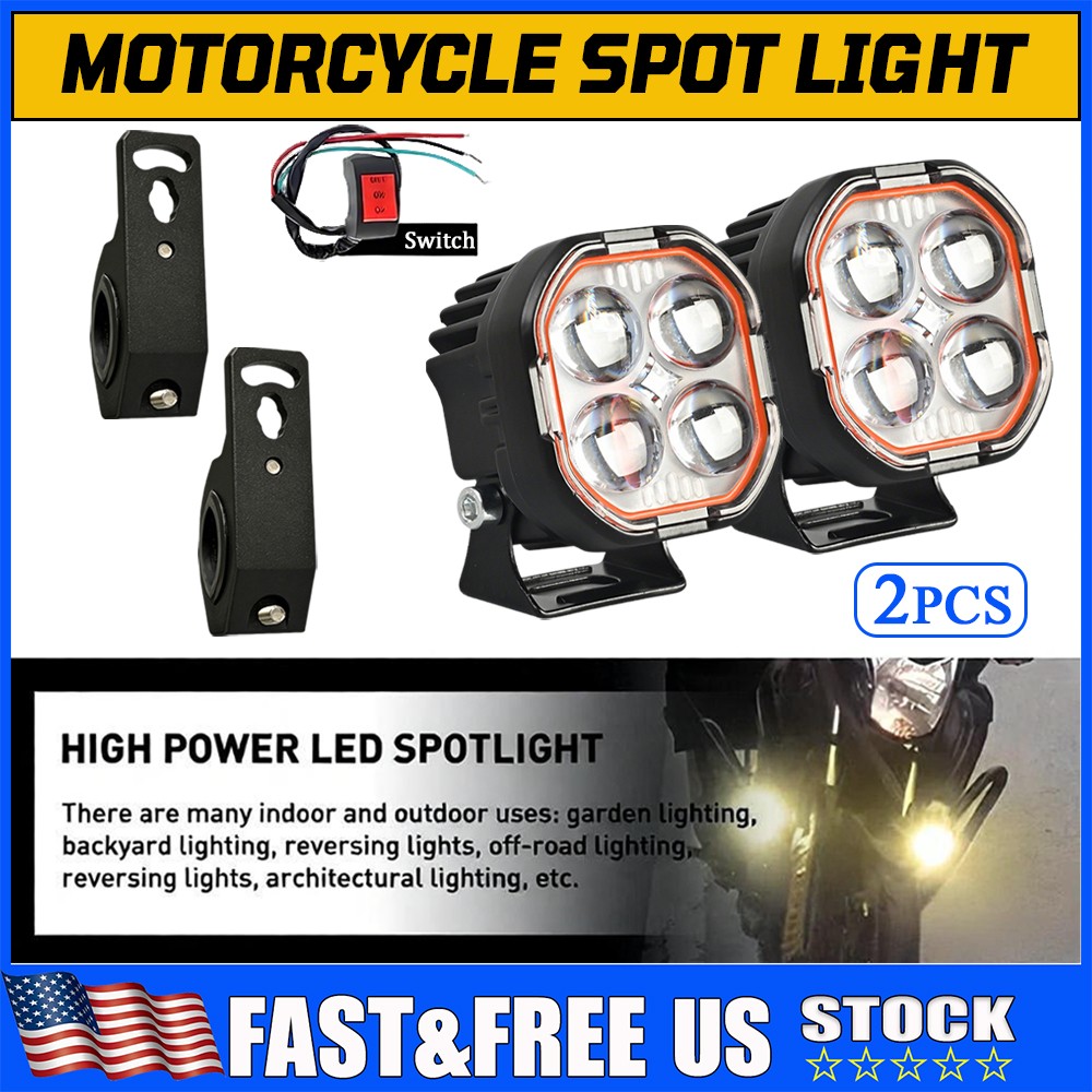 LED Motorcycle Spot Lights Auxiliary Headlight Driving Fog Lamp Yellow White Red