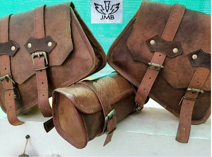 Motorcycle Leather 3 Side Swingarm Saddle Bag For Harley Street Bob Softail