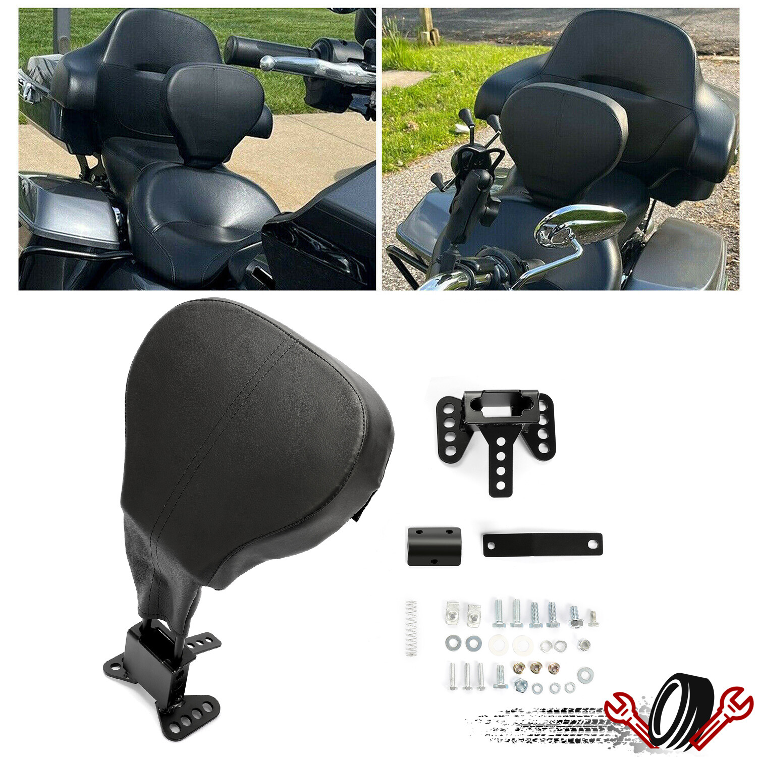 Black Adjustable Driver Rider Backrest For 2009-2023 Harley Touring quick attach