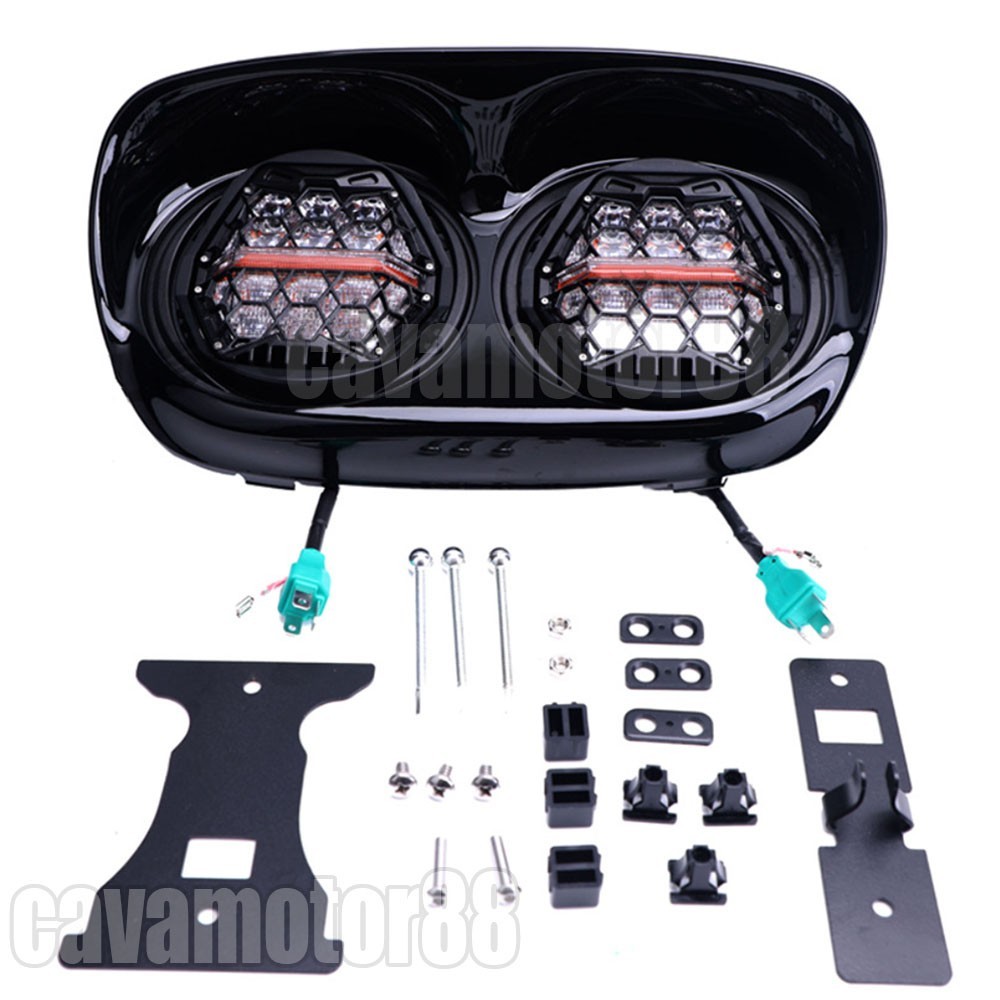 Fit for Harley Road Glide 2003-2013 DOT 270° LED Dual Headlight Head Lamp w/ DRL