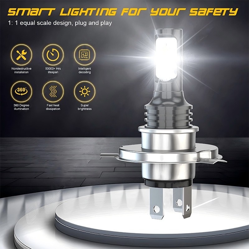 2-SIDE H4 9003 LED Headlight Bulbs Conversion Kit High Low Beam 6500K White 2x