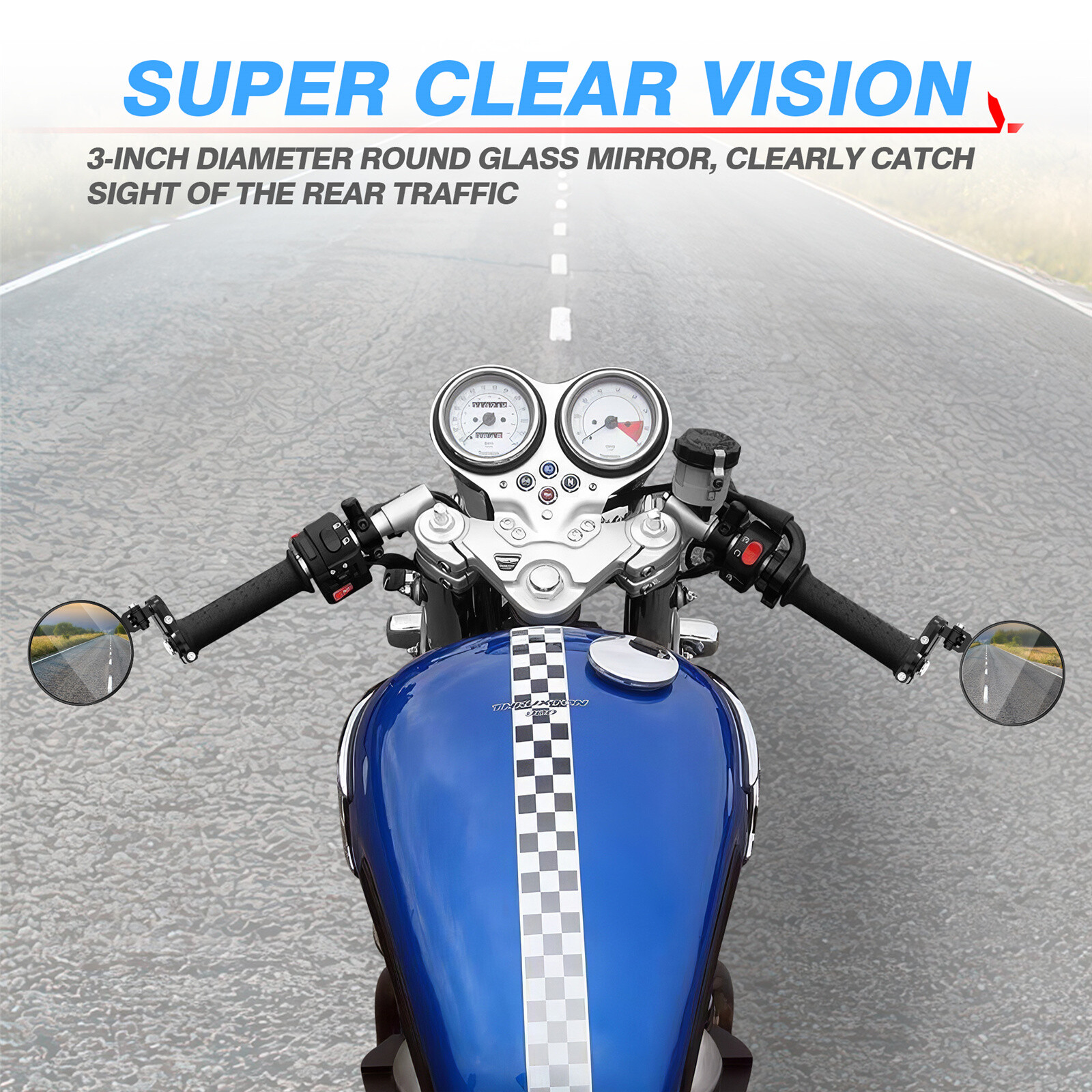 2PCS Universal Motorcycle Round 7/8″ 22mm Handle Bar End Rearview Side Mirrors