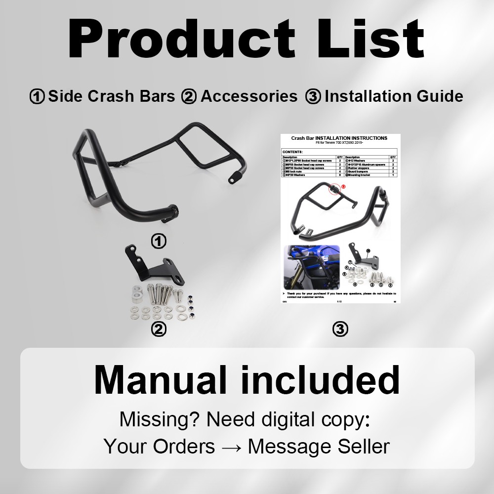 Upper&Down Crash Bars Engine Guard Protector Fit For Yamaha Tenere 700 2019-2024