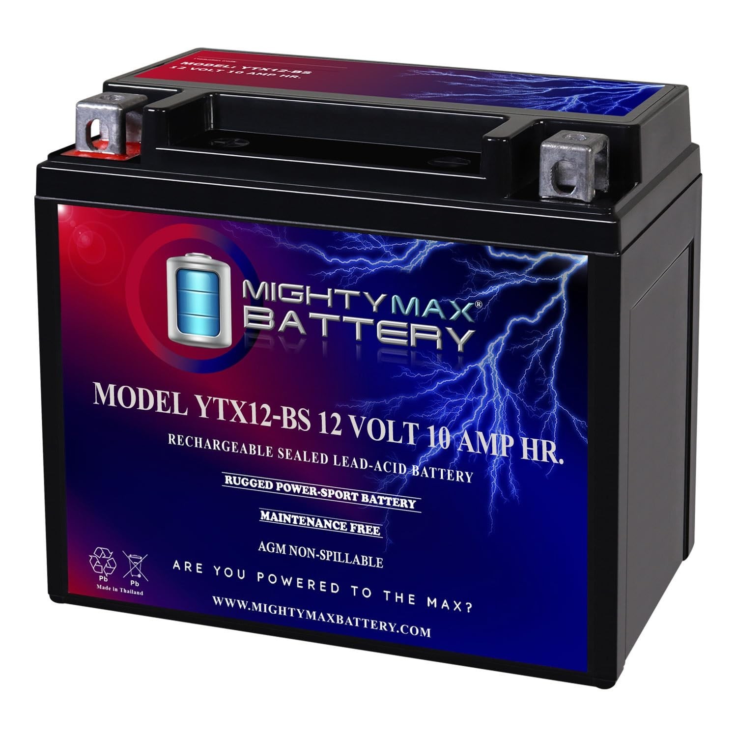 12V 10AH Rechargeable Maintenance-Free AGM Motorcycle Battery – 180 CCA, YTX12-B