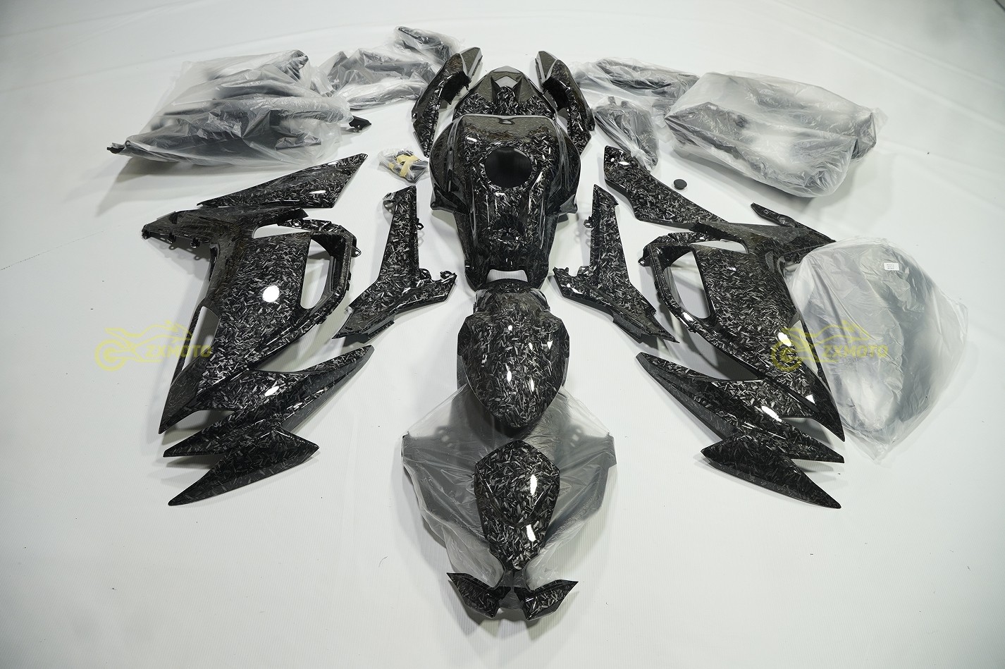 Black Forged Carbon Fiber Fairing Kit +Tank for Kawasaki Ninja 650 2020-2026 ABS