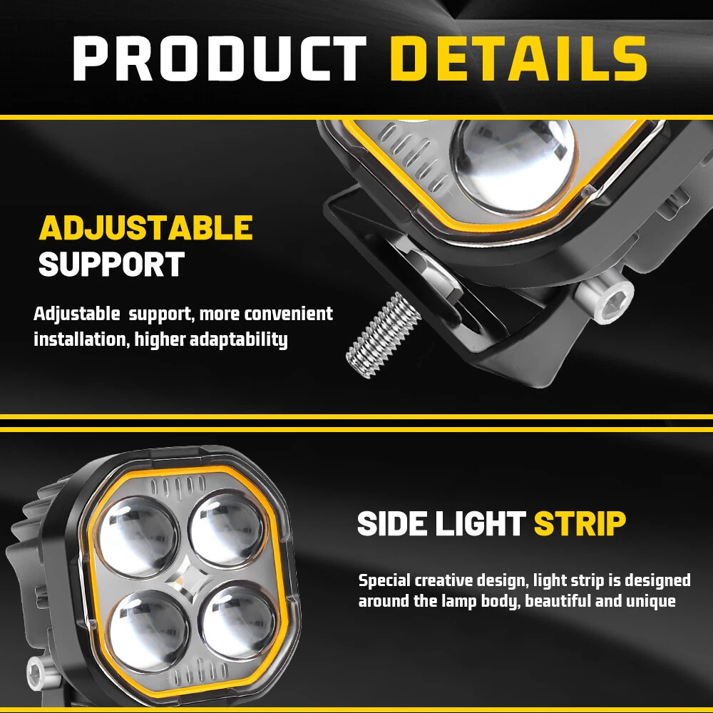 2X 2” LED Work Light Pod Auxiliary Driving Fog Amber/White Motorcycle ATV UTV