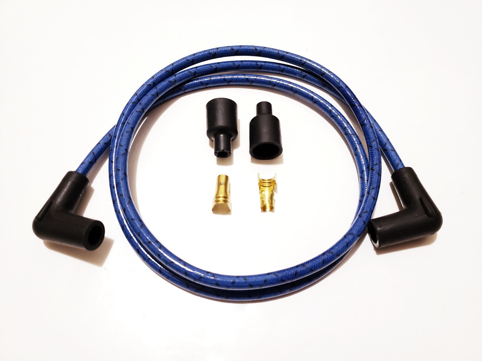 8mm Suppression Core OLD SCHOOL VINTAGE BRAIDED CLOTH BLUE BLACK SPARK PLUG WIRE