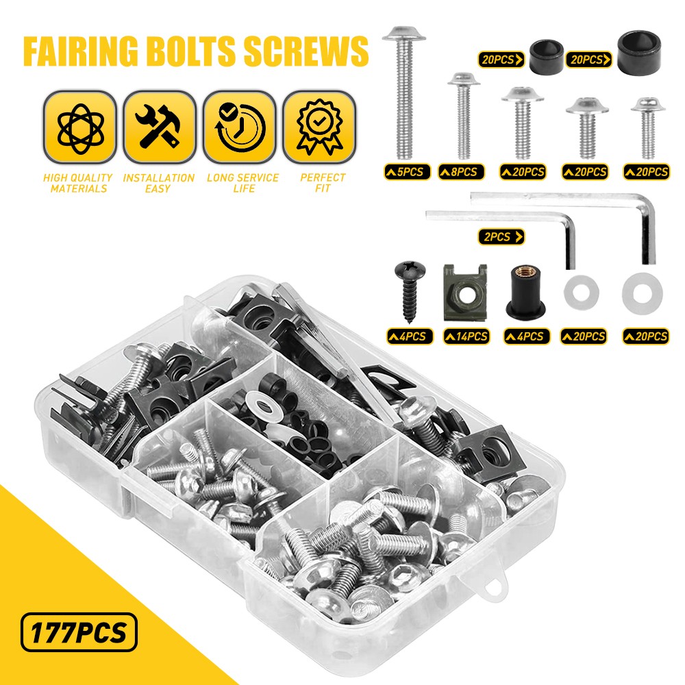 177/195PCS Motorcycle Complete Bolts Fairing Bodywork Screws Set Nuts M5 M6