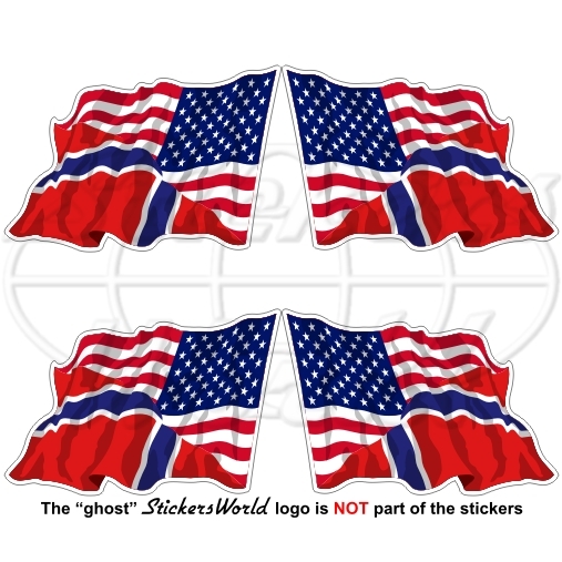 USA United States America-NORWAY American-Norwegian Flying Flag 50mm Stickers x4